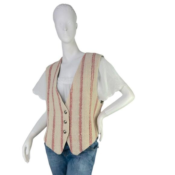 Handwoven Alpaca Wool Striped Vest New Mexico Valle del Viento Weaving Studio L